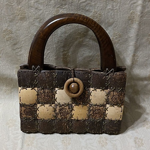 Handmade Boho Coconut Shell & Wood Bag