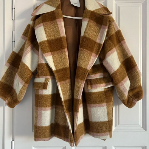 Checked coat Lumina like new, one size, beige and brown