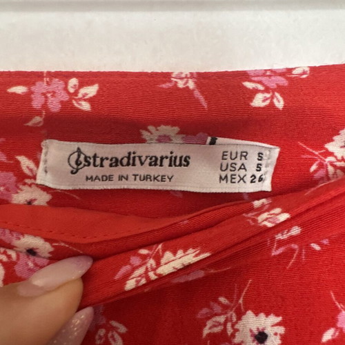 Stradivarius red floral midi skirt with slits like new, size S