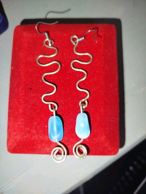 Long earrings with blue bead new