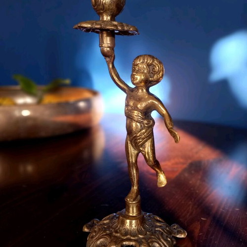 Vintage brass candlestick like new, carved, 25 cm