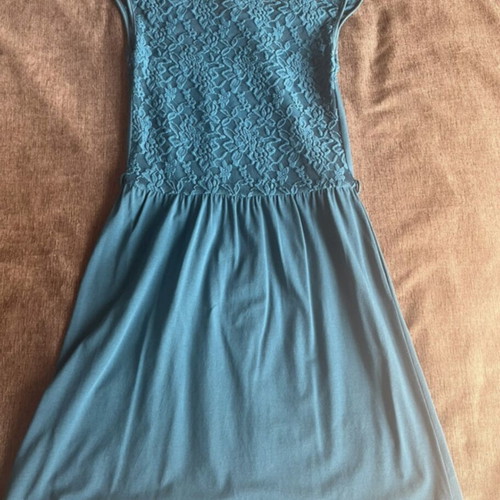 Pink Woman sleeveless dress like new, petrol with transparent lace