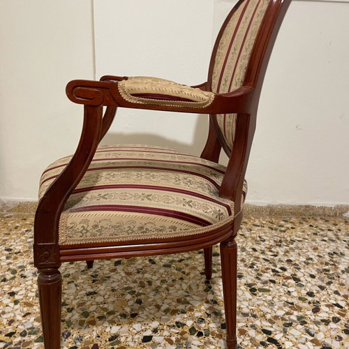 Classic neoclassical Louis-style armchair used, solid wood, vintage