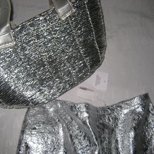 Women's silver bag, synthetic material with metallic thread