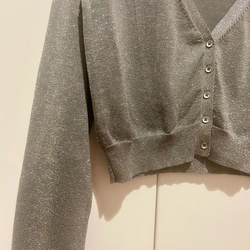 Short women's cardigan silver gray with subtle shine, like new