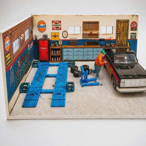 Diorama Garage 1/64 Scale with HotWheels Car New