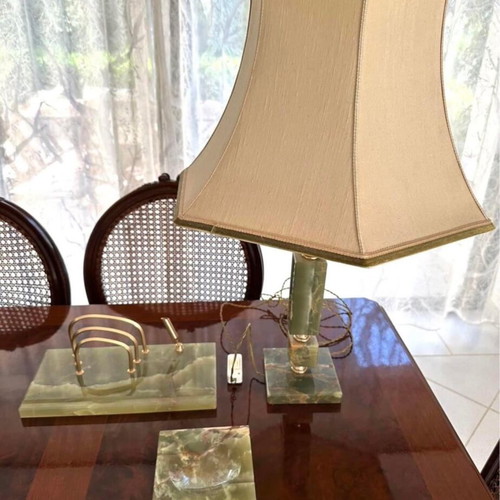 Office set with lampshade lamp, letter holder base and vintage ashtray like new