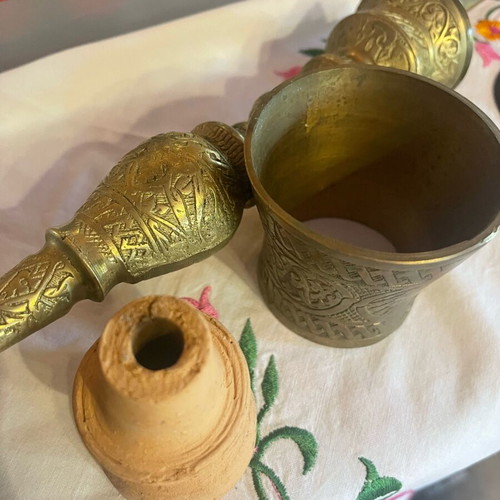 Engraved brass hookah, 50 cm, 100 years old from Constantinople