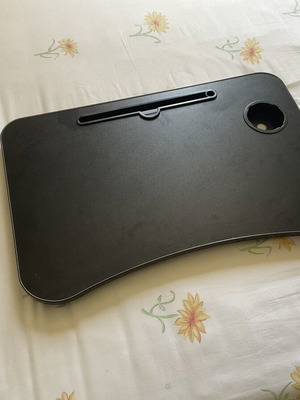Breakfast bed tray table with cup holder and tablet slot, black