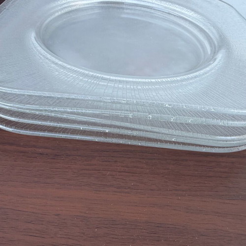 Arcoroc France vintage glass square salad plates set of 6 used with embossed texture