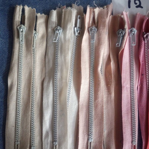 Set of 15 Metal Zippers, 12 cm, Various Colors, Vintage Stock