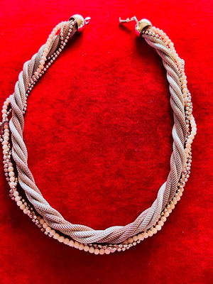 Necklace 38cm with braided double rows of pink and white gold like new