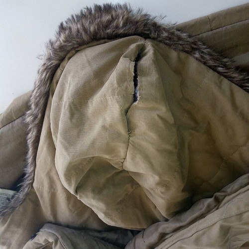 Pull & Bear parka jacket, beige, warm, removable hood, size L