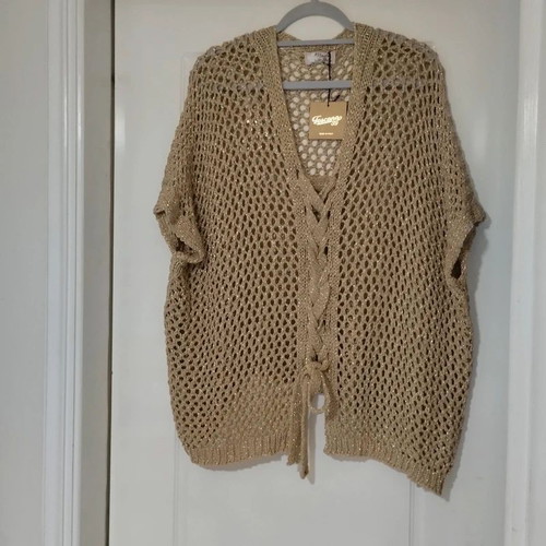 Toscana golden poncho cardigan, new, elegant open-knit design