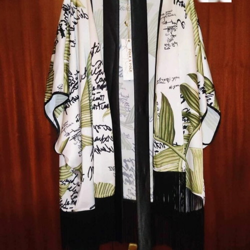 Satin kimono tunic new with belt and fringe sizes 2,3,4