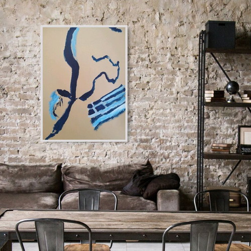 F for Freedom Abstract Blue Original Acrylic Painting 102x72 cm new