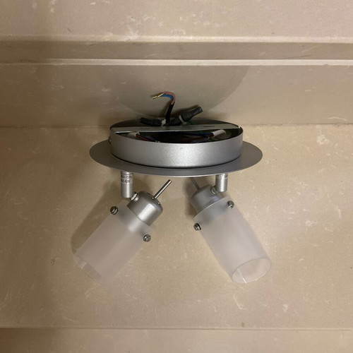Metal ceiling light with two rotating opaline heads