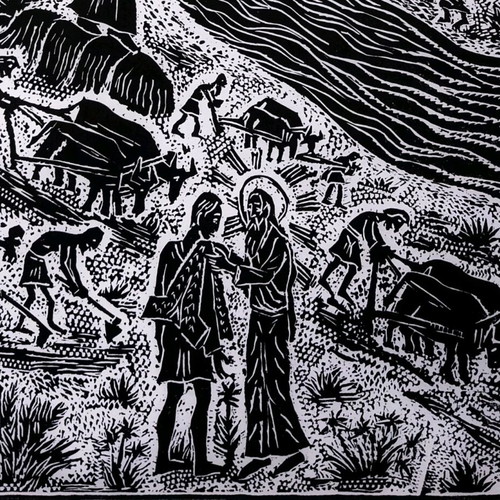 Engraving Saint Elijah new, handmade linocut