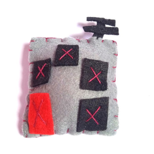 Apartment building pin gray handmade from felt and fiberglass new