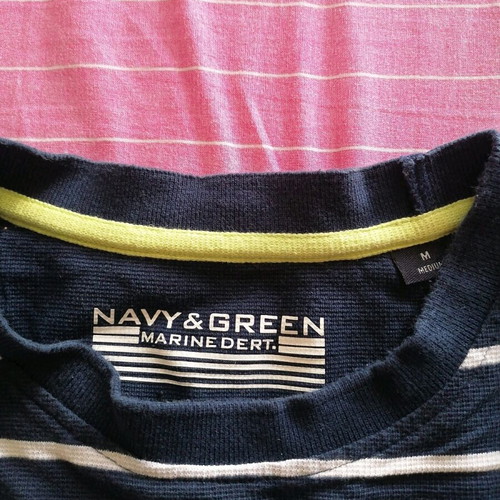 Navy & Green Men’s Short-Sleeve Striped T-Shirt Size M Like New