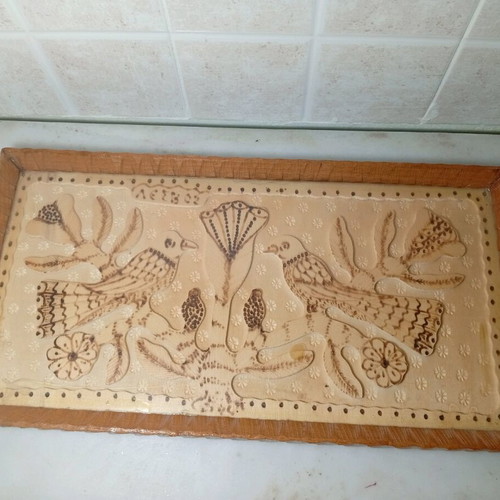 Woodcarved decorative tray like new with bird and flower designs