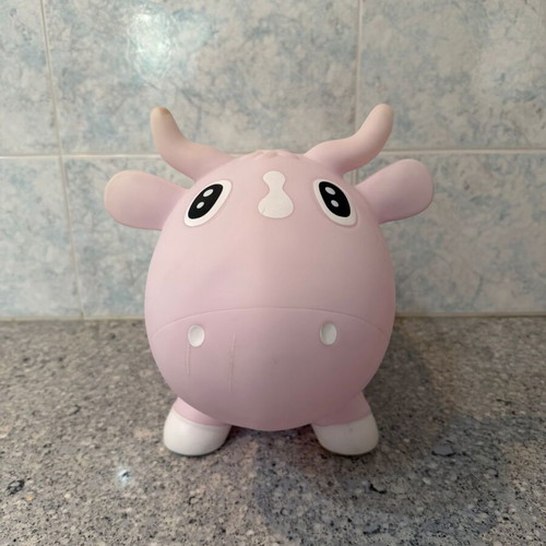 KidzzFarm Bella inflatable hopping toy cow used, pink