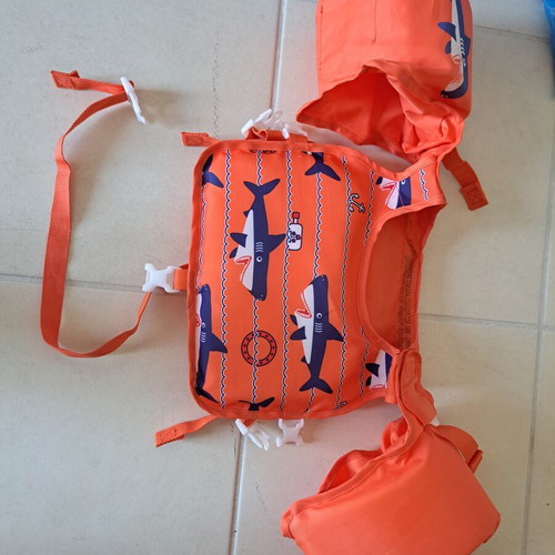Bestway Swim Safe children's life jacket with arm floats, orange shark design