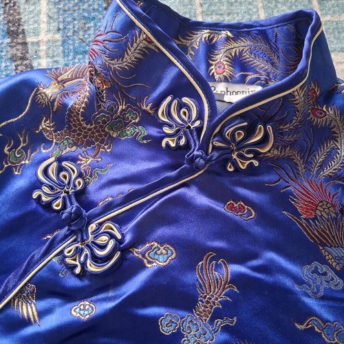Chinese blouse XS used with broken zipper, vintage satin fabric