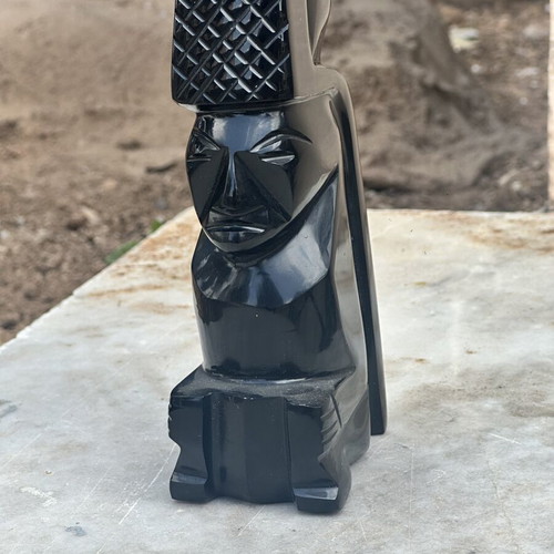 Vintage Aztec/Maya decorative sculpture made of black obsidian, used