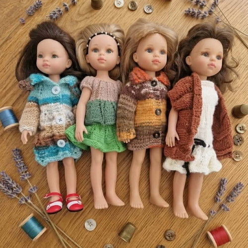 Handmade knitted doll clothes in various colors