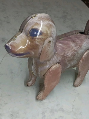 Tin wind-up dog replica of Jolly Bruno toy from 60s, new