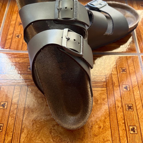Birkenstock slippers used, size 38, gray, narrow heel wide front