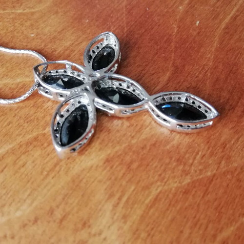 Silver cross 925 like new with white and black zircon