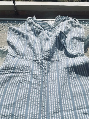 Stradivarius striped one-piece like new, white and turquoise, size M