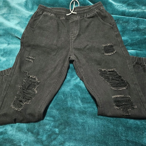 Jean jogger pants like new, black washed with distressed rips, XL