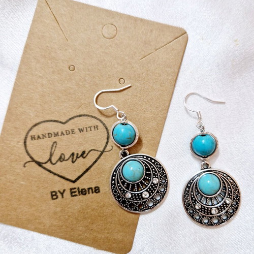 Boho earrings new with turquoise stone and silver hook s925
