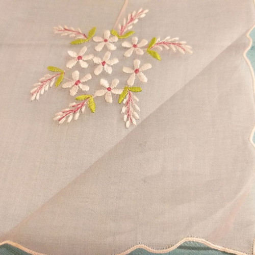 Machine embroidery runner from pink organza with floral design like new