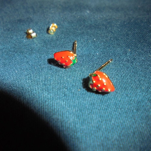 Strawberry earrings 925 silver new, red and gold-colored