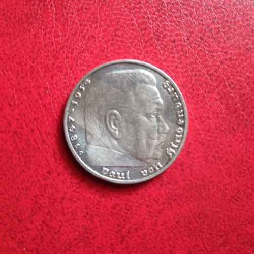 Silver 5 Mark Coin Germany 1936 used