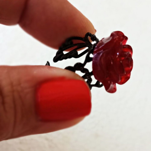 Ring black with red rose new