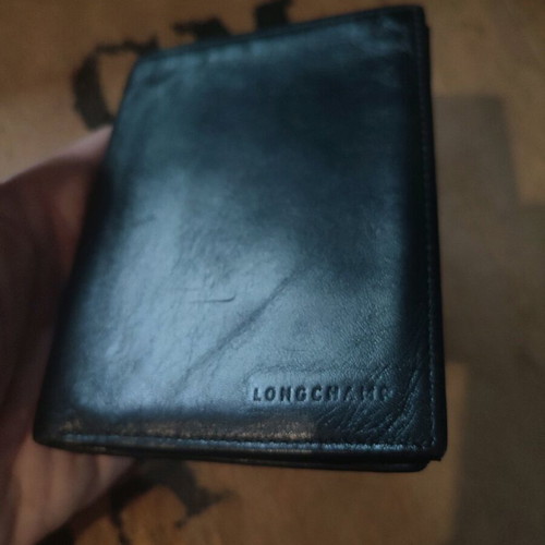 Longchamp leather wallet used, black, vertical design
