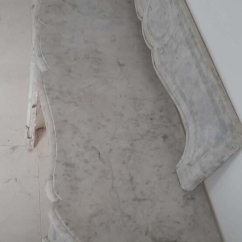Pompadour marble fireplace mantel used, white Carrara