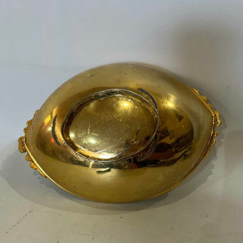 Vintage brass fondue pot with embossed handles 5.5x19x13