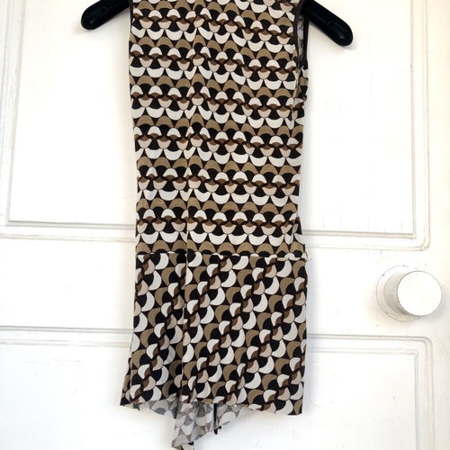 No Stress Retro Sleeveless Faux-Wrap Top Medium Used, Beige Brown