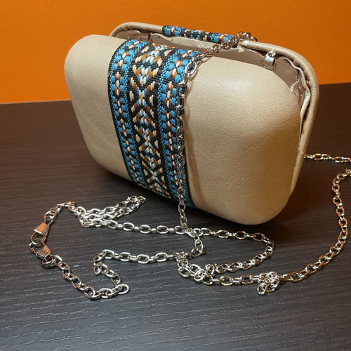 Achilleas Accessories summer clutch bag with chain, beige and blue