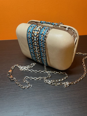 Achilleas Accessories summer clutch bag with chain, beige and blue