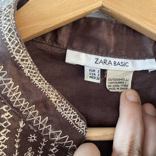Zara Ramie Linen-Look Tunic Blouse like new, brown, small-medium