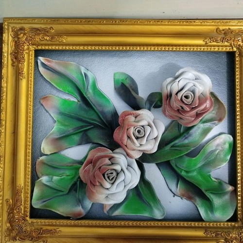 Frame with leather handmade flowers and fade-resistant colors new