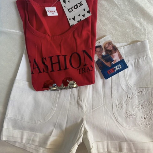 Trax Kids Set New Red Sleeveless Top and White Shorts