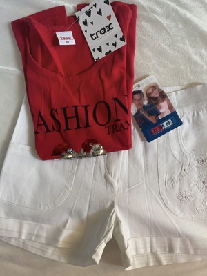 Trax Kids Set New Red Sleeveless Top and White Shorts